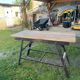 Industrial console, oak top and metal structure.