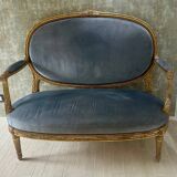 Banquette en bois doré sculpté et mouluré de style Louis XVI Époque XIX eme siècle
