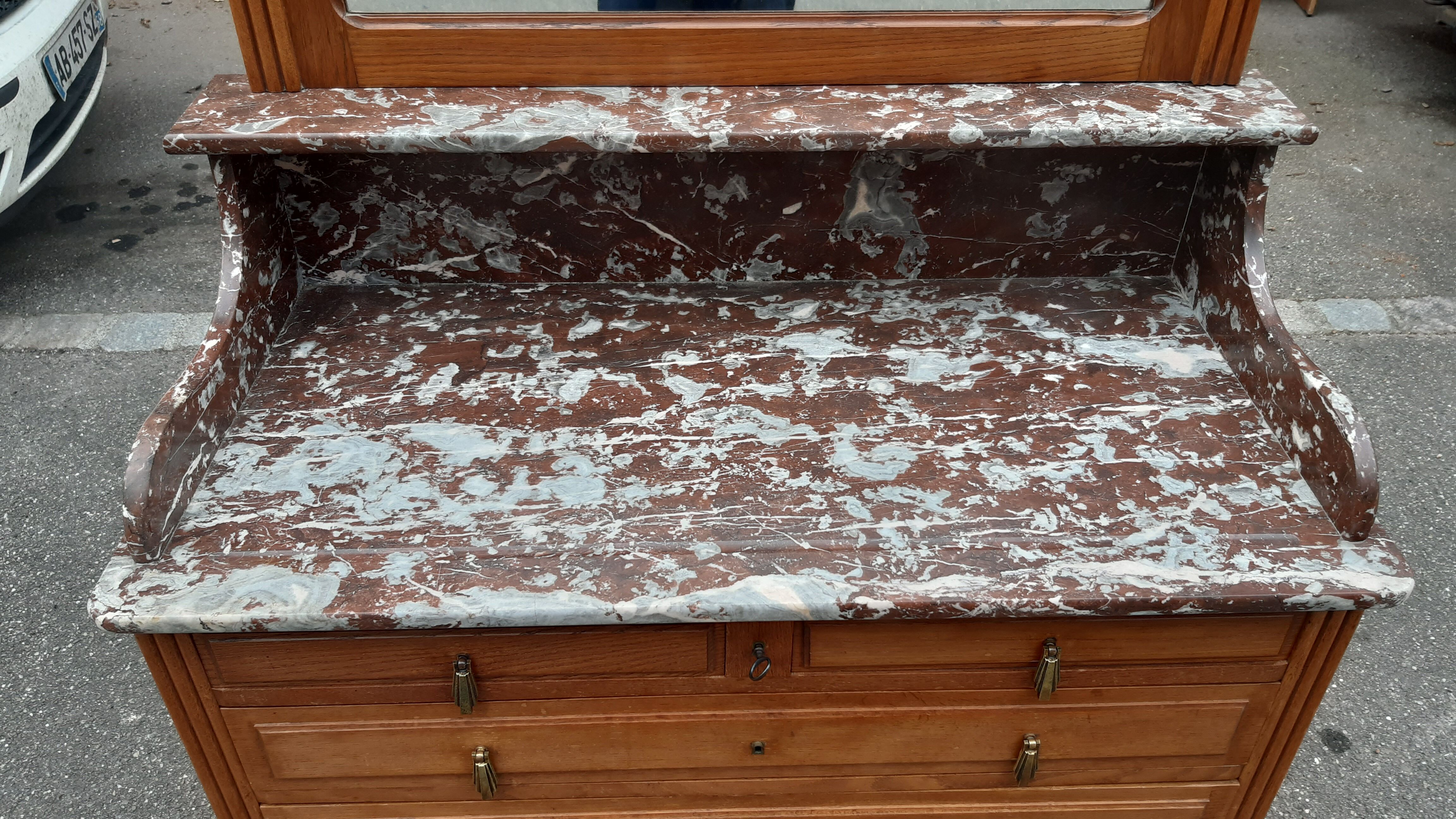 Oak and marble dressing table chest of drawers