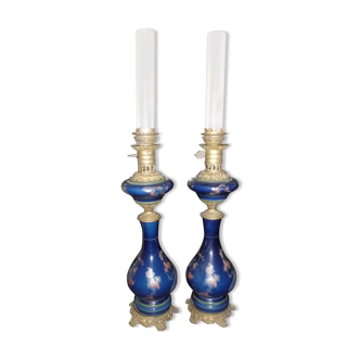 Pair of late 19th century electrified oil lamps