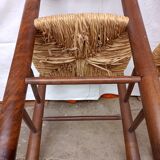 Brutalist chairs in walnut and straw