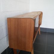 Sideboard vintage Scandinavian feet compass of oak and glass