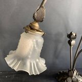 Large signed Art Nouveau style bronze sculpture lamp