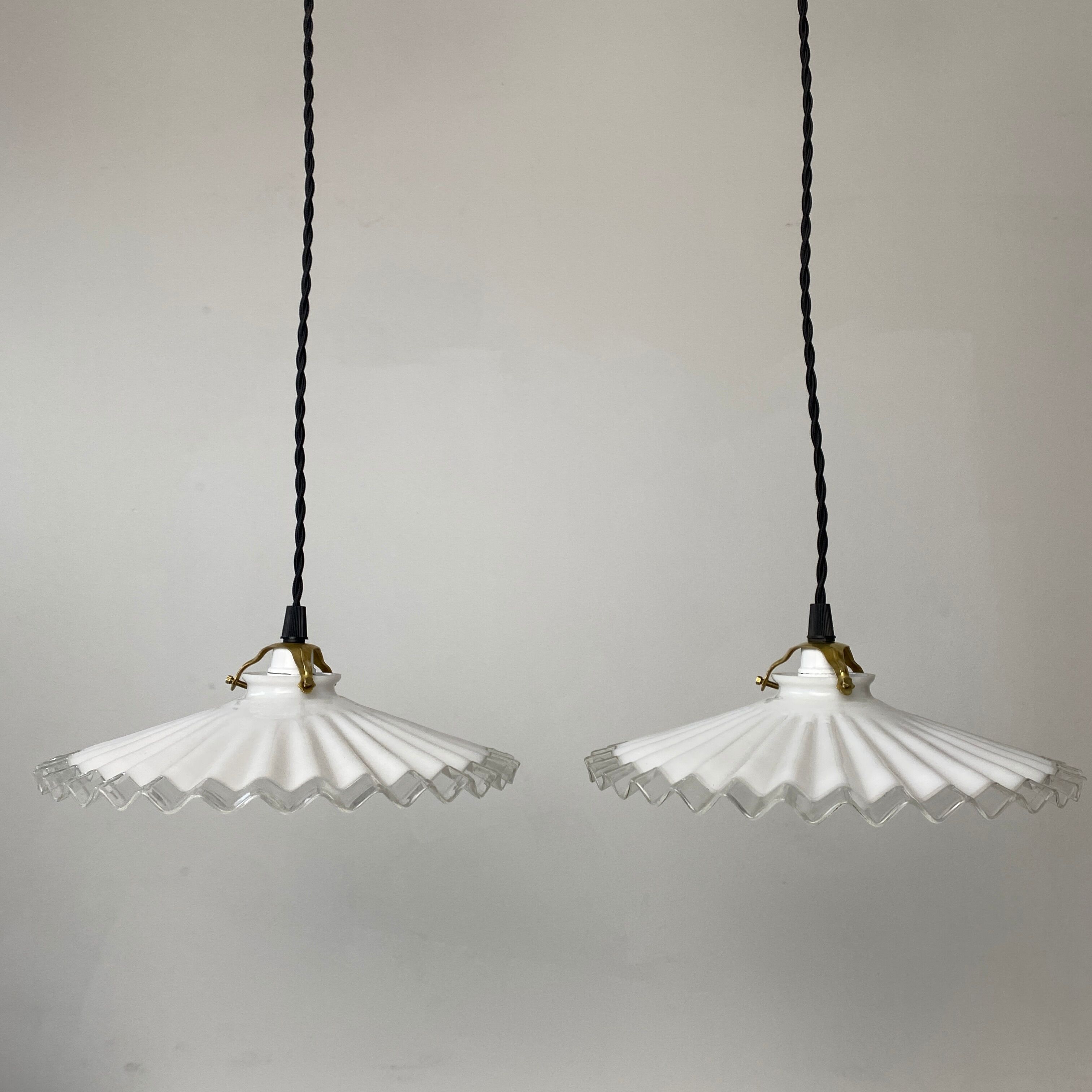 Pair of old vintage opaline pendant lamps