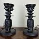 Japan Meiji period: Pair of patinated bronze candlesticks circa 1880