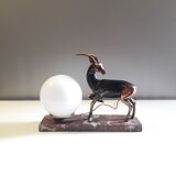 Art Deco table lamp - Copper antelope on marble - 1940