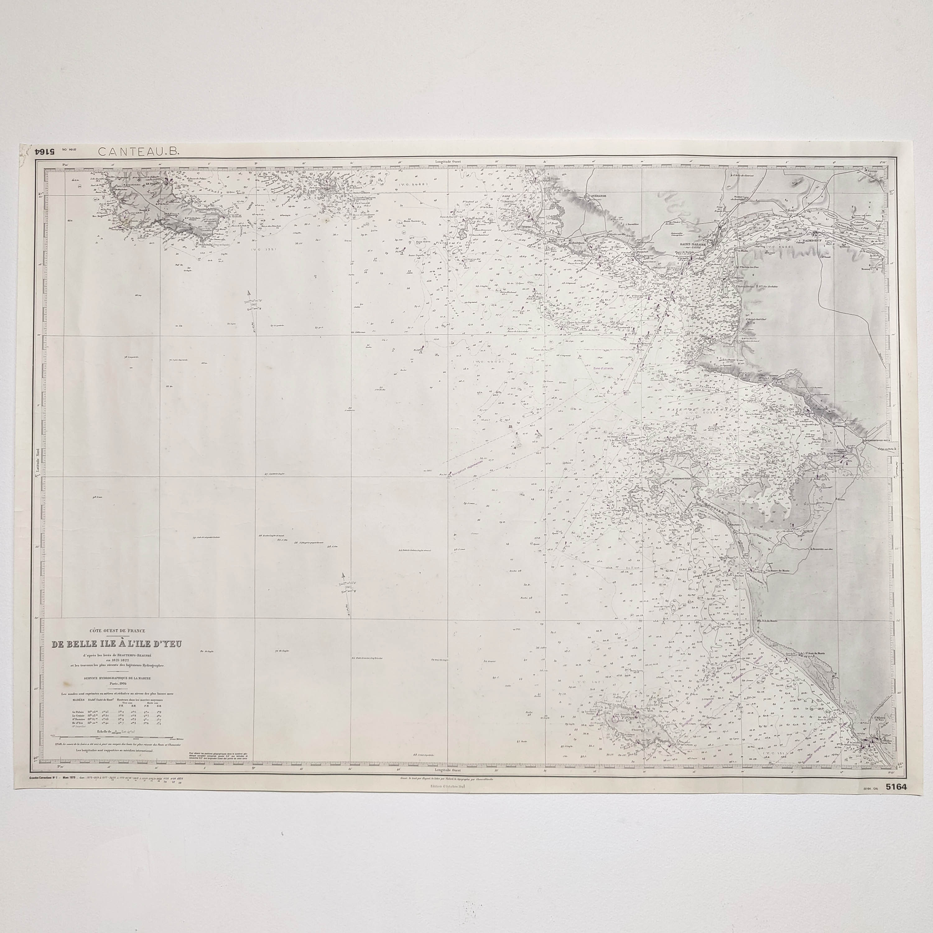 Map of the west coast of France from Belle Ile to Ile d'Yeu