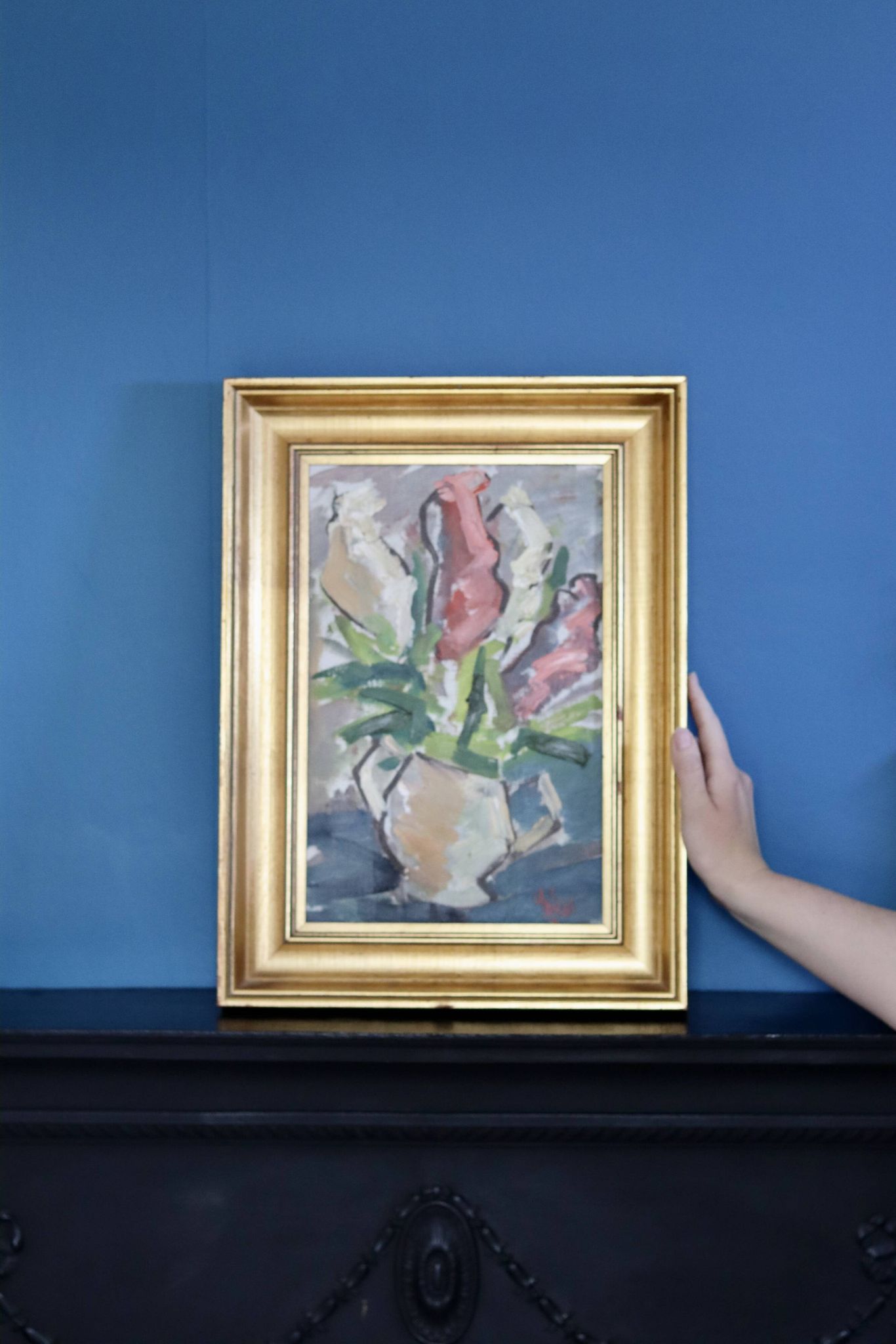 Original Mid-Century Oil on Canvas " Vase" by unidentified Artist- Vintage & Framed