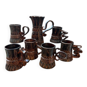 Set de pichets en céramique par H. et M. Bessone, set de 7