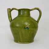 Orjol water pitcher pottery in green glazed terracotta. Pyrenees XIXth