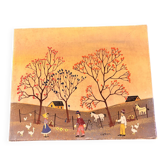 Vintage naïve art tableau - Countryside scene. Folk art.