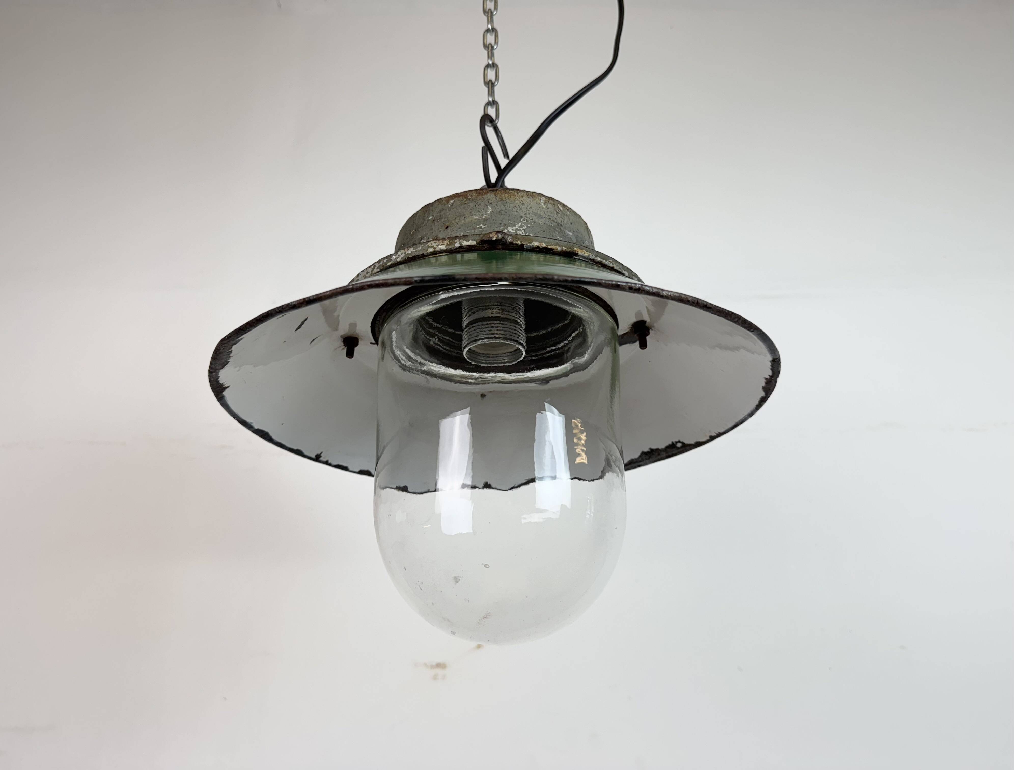 Green Enamel and Cast Iron Industrial Pendant Light, 1960s