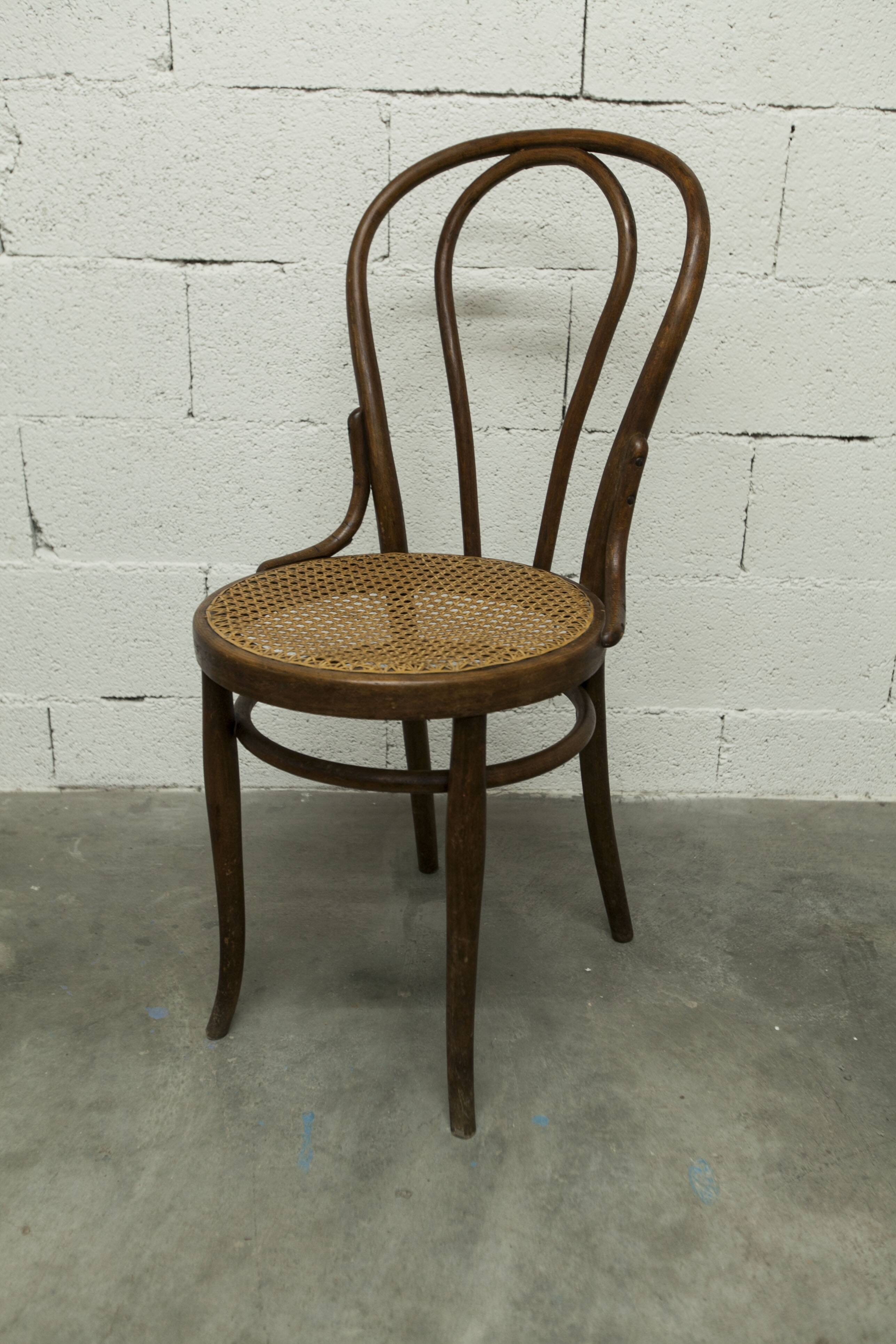 1920s curved wooden cane bistro chair