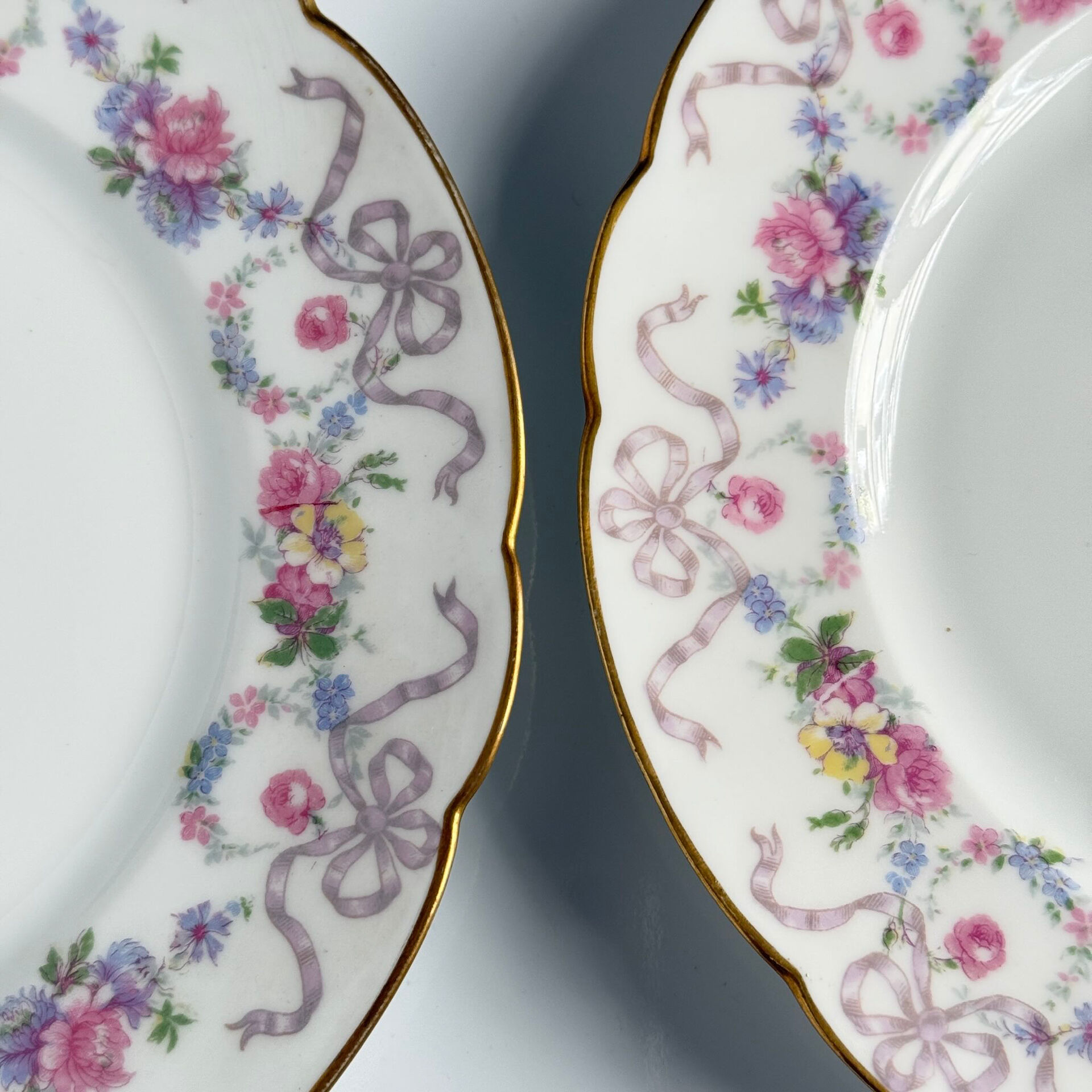 Set of 6 Limoges porcelain dessert plates with garlands and