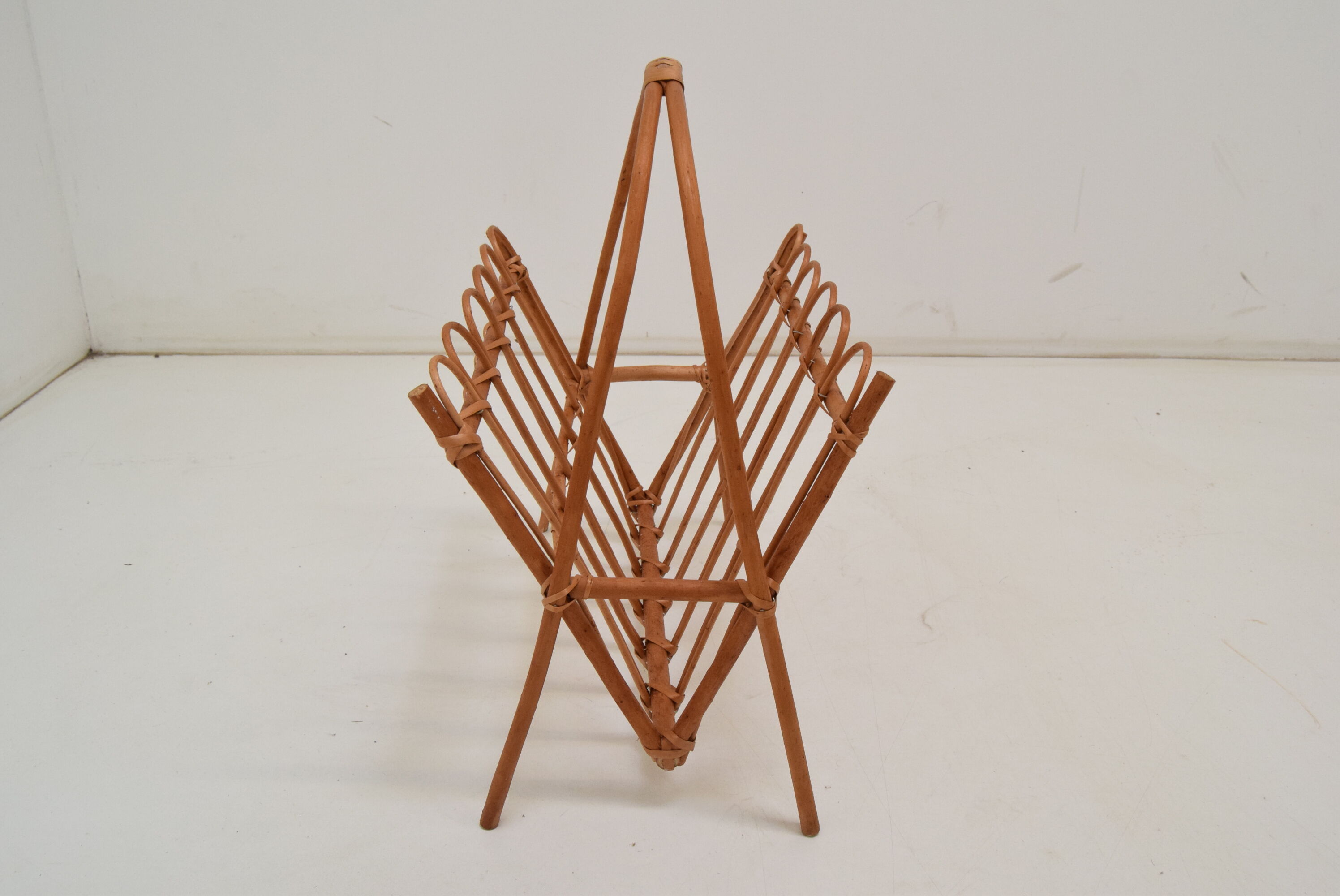 Vintage rattan and bamboo magazine holder,czechoslovakia,1970's.