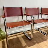 4 fauteuils S34 style Marc Stam en cuir cognac et tubulaire