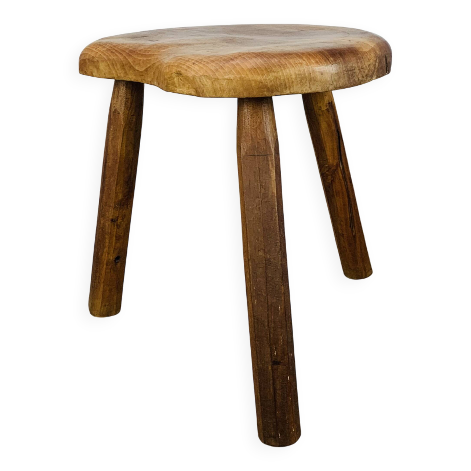 Brutalist tripod stool in solid wood