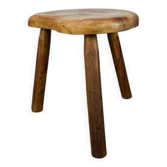 Brutalist tripod stool in solid wood