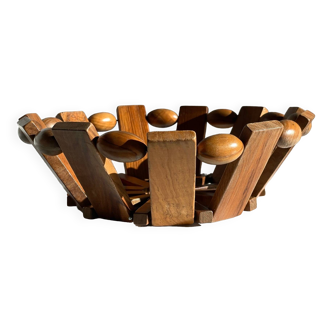 Panier de table en bois tourné vintage