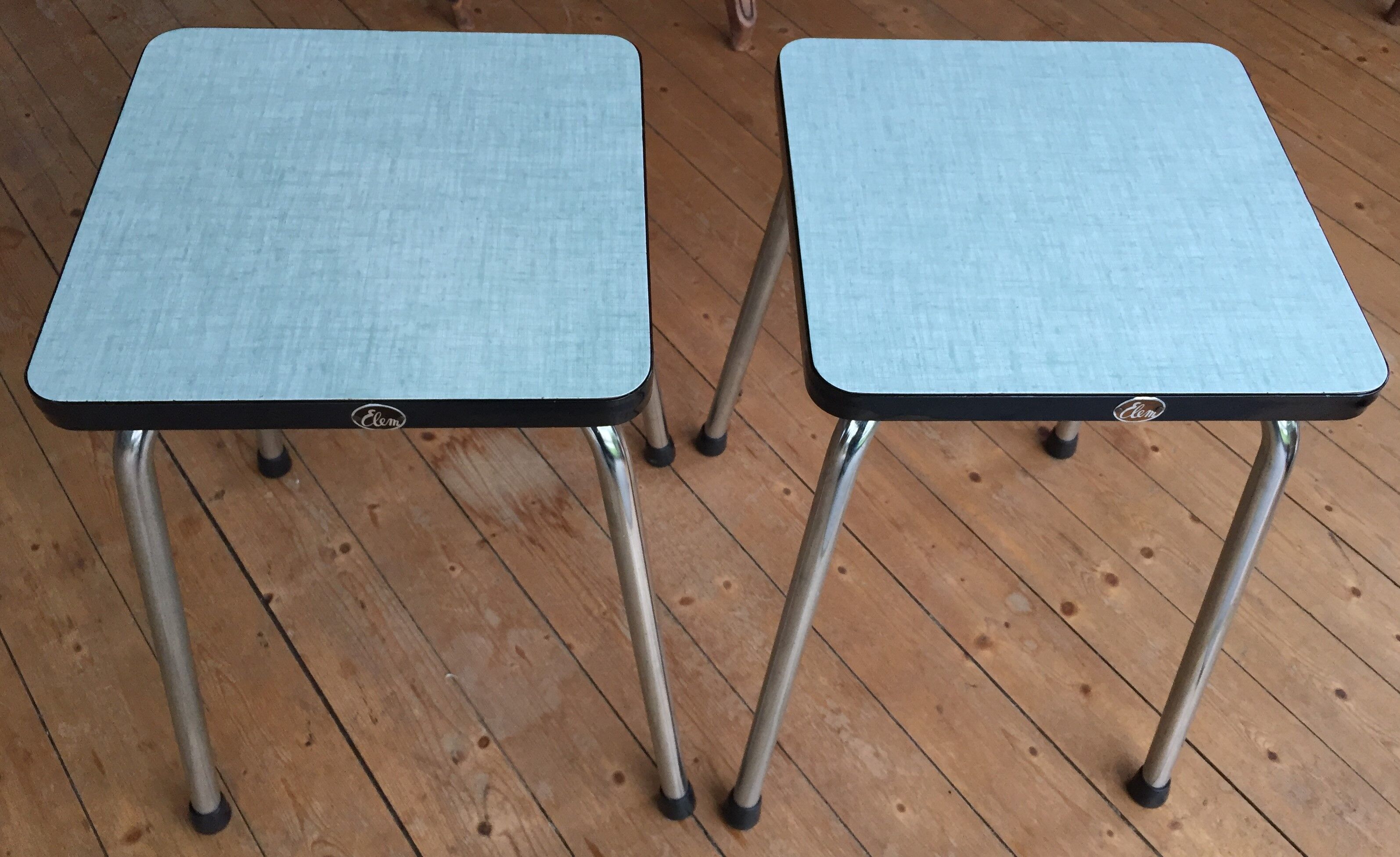 Duo of vintage matching stools in 60s formica brand Elem