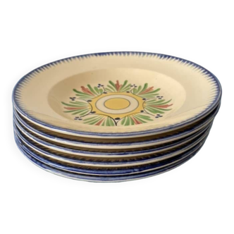 6 porcelain soup plates stamped Longchamp, Jean Marie model, hand-painted