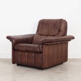 Brown leather armchair, Swiss design, 1970s, manufacture: De Sede