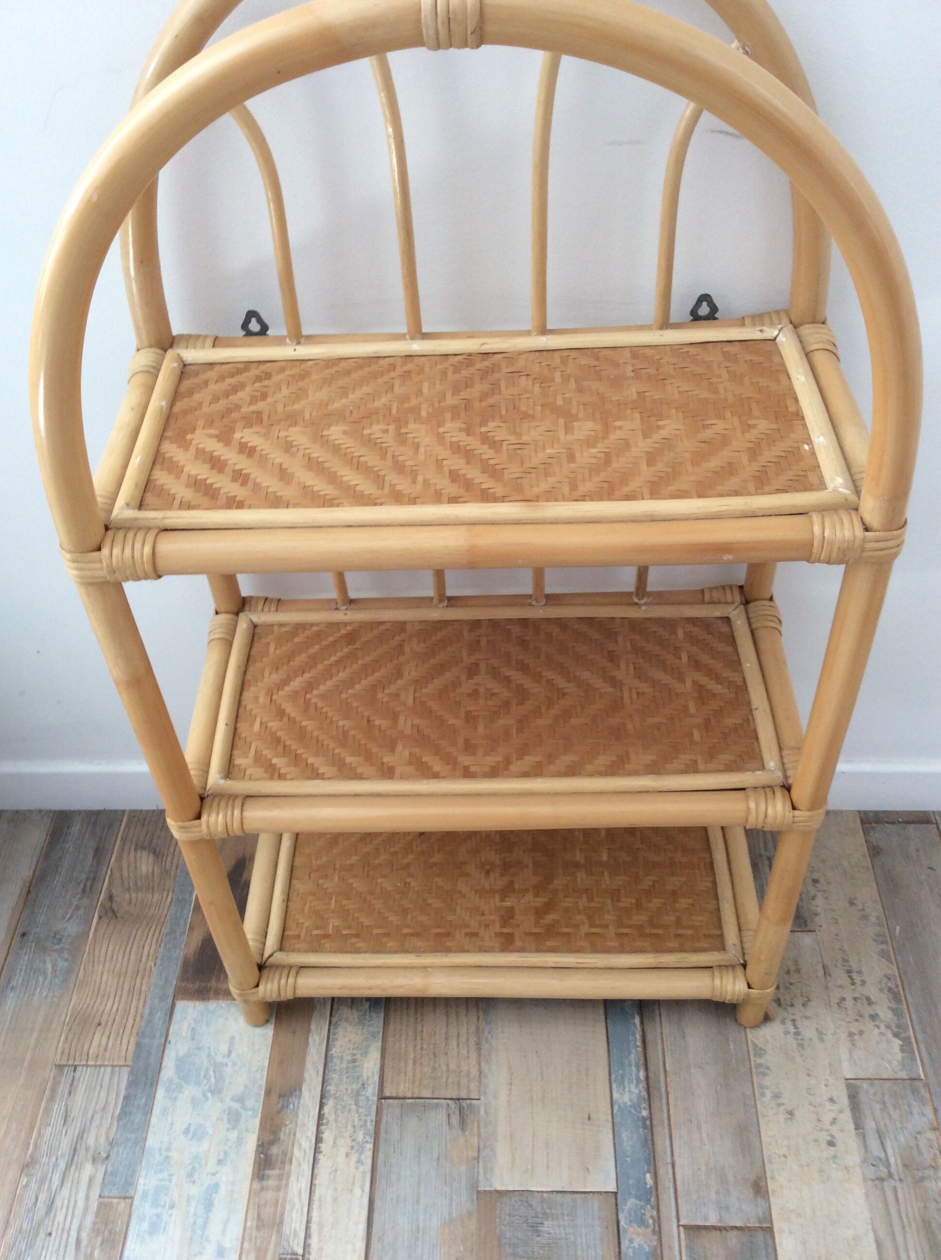 1970s rattan bamboo shelf