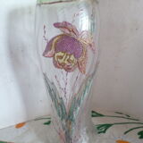 Vase en verre strille emaille décor floral d'une pivoine ancien