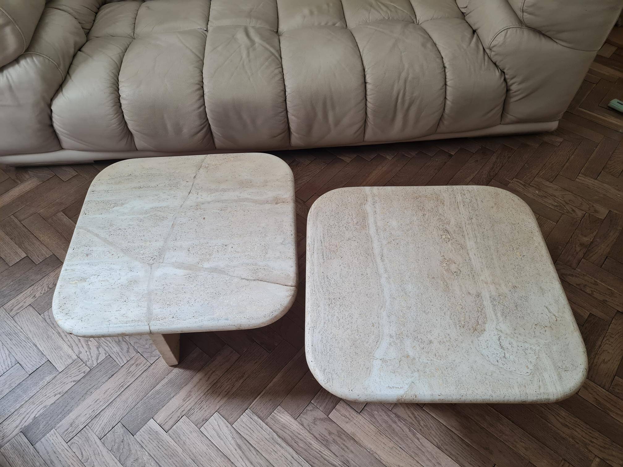 Pair of travertine nesting tables