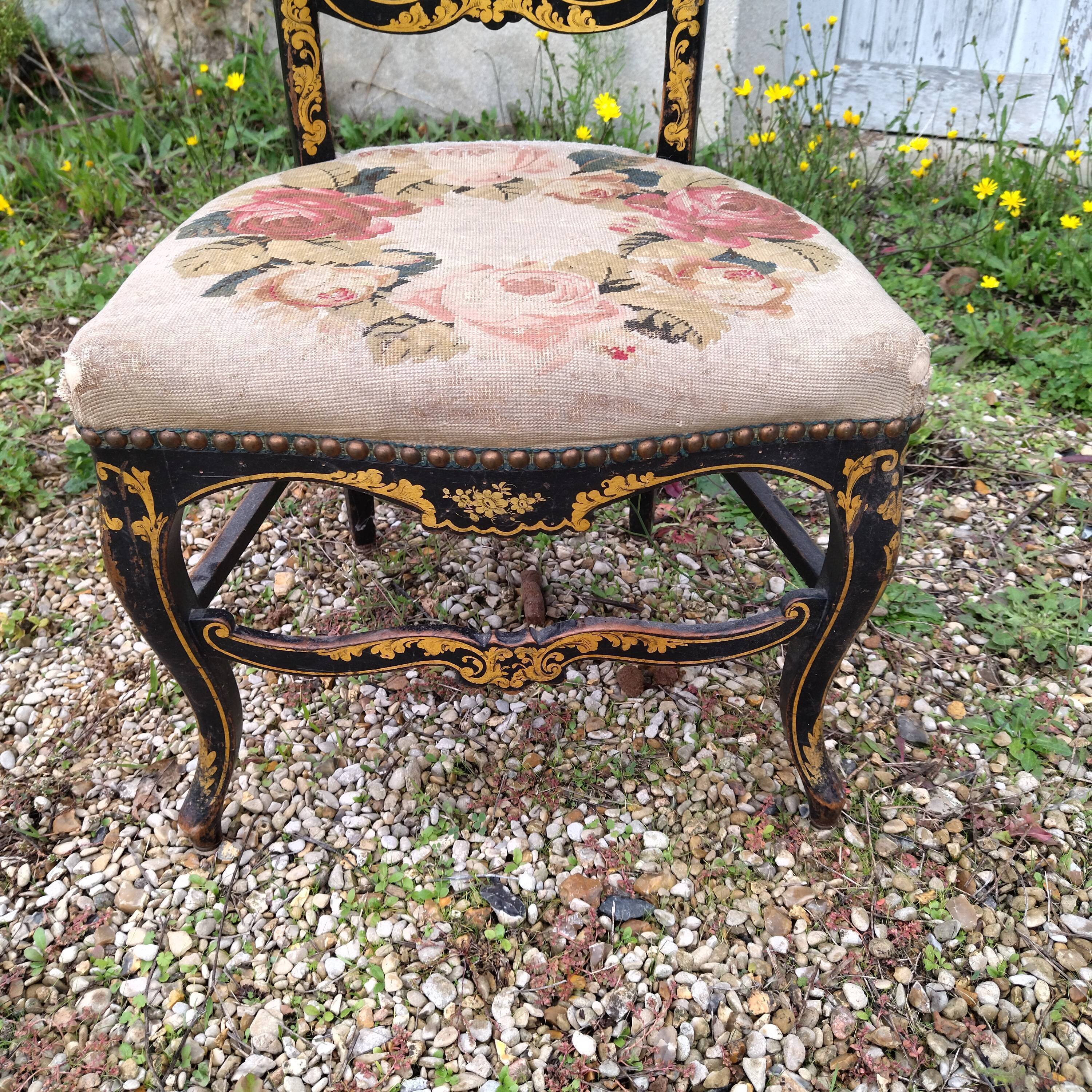 chair Napoleon III gilded wood mother-of-pearl XIXth