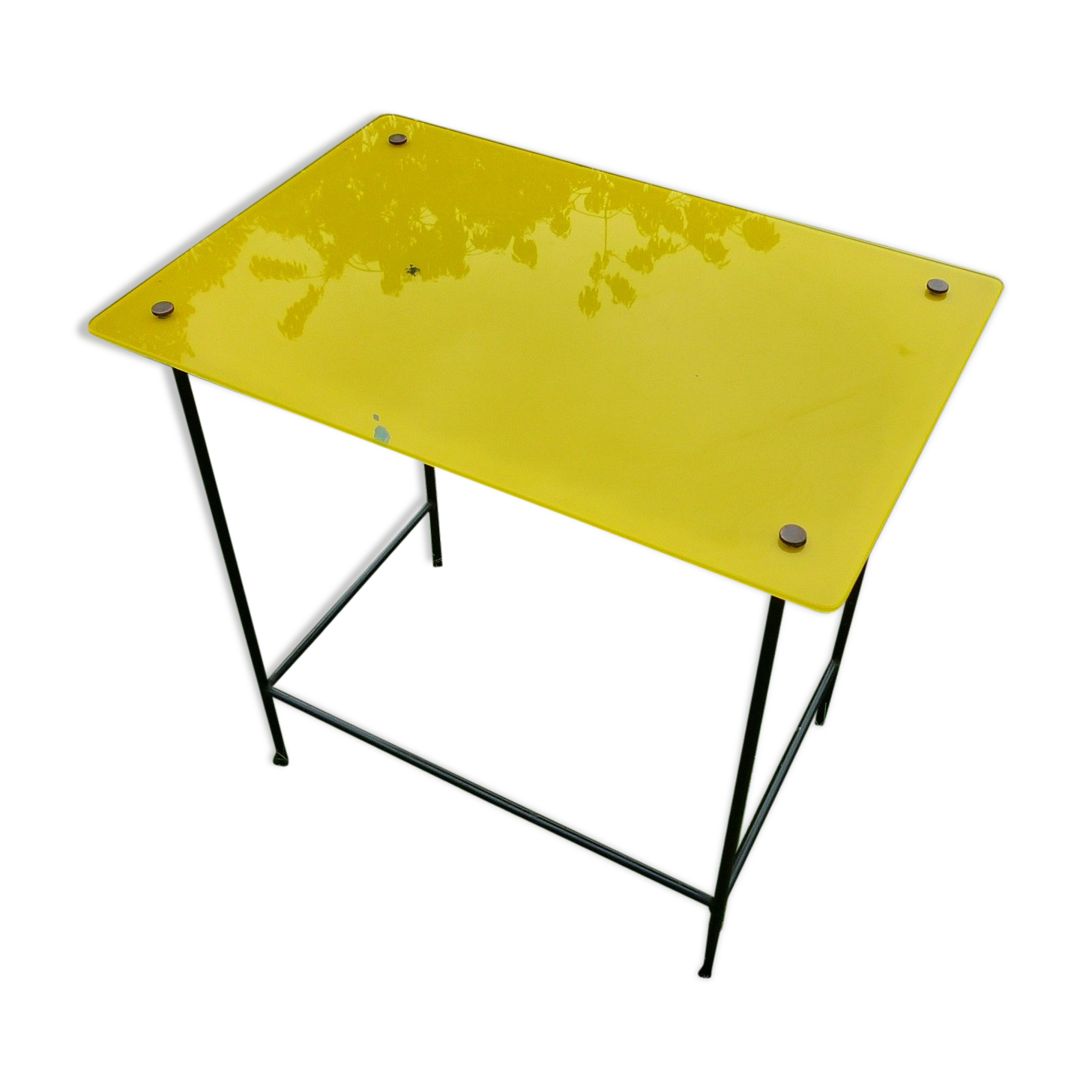 Small glass side table, yellow, vintage 50s (1952)