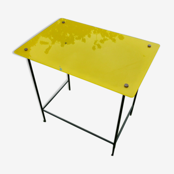 Table d'appoint en verre jaune vintage 50s 1952