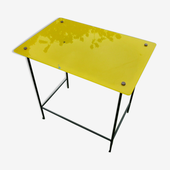 Small glass side table, yellow, vintage 50s (1952)