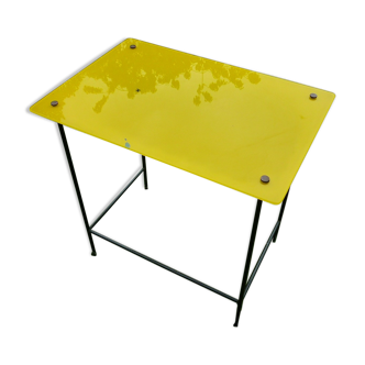 Small glass side table, yellow, vintage 50s (1952)