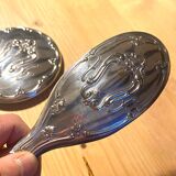 Miroir à main et brosse pour linge métal argenté