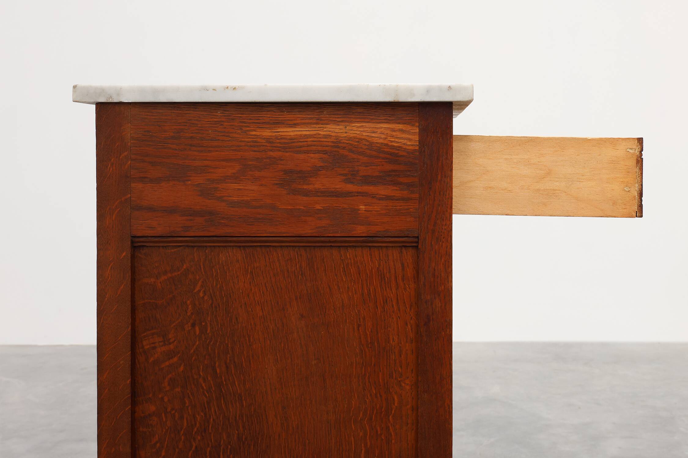 French Art Deco Wood & Grey Marble Top Nightstand, 1920s