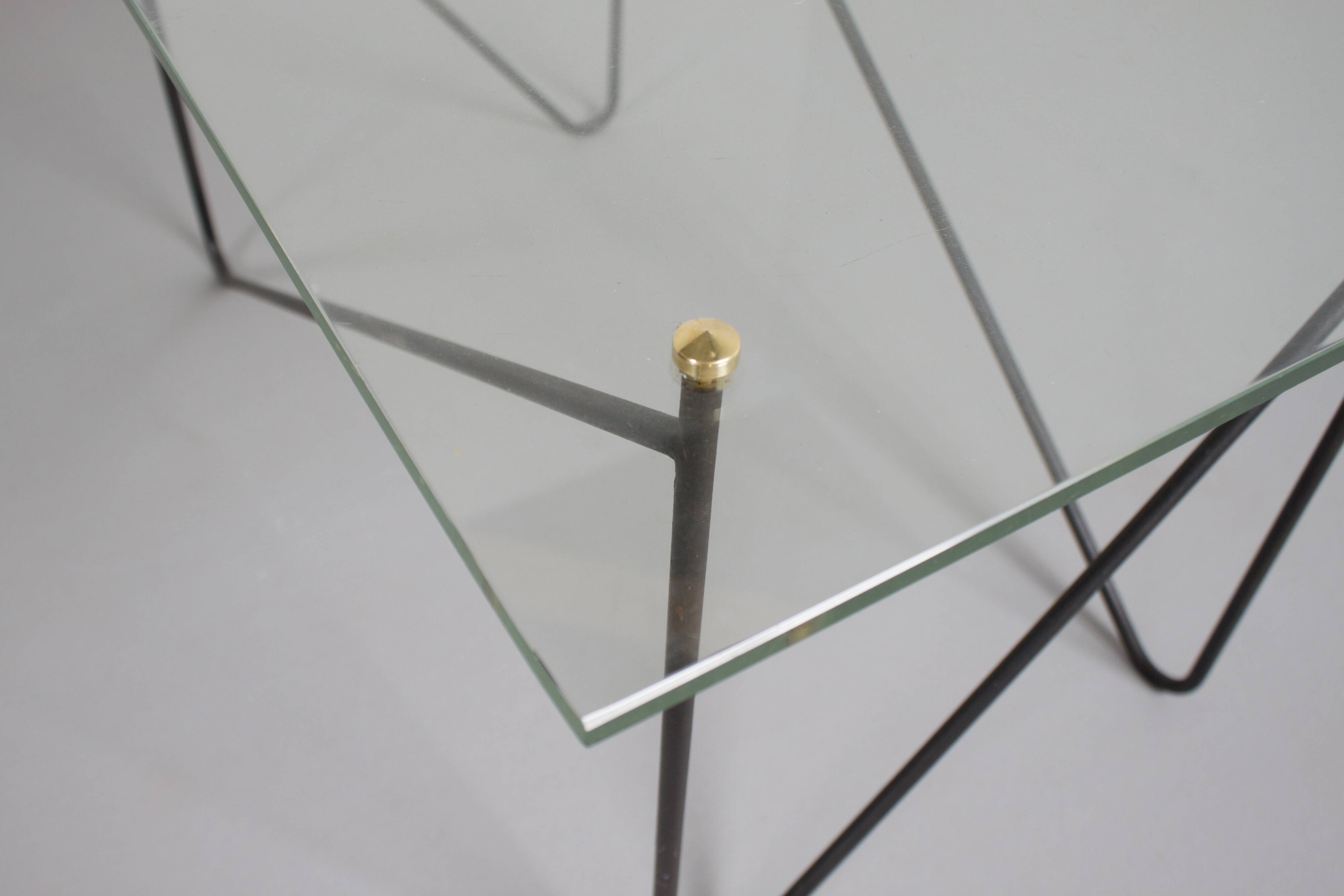 Midcentury Metal and Glass Table by Airborne, France, 1950s