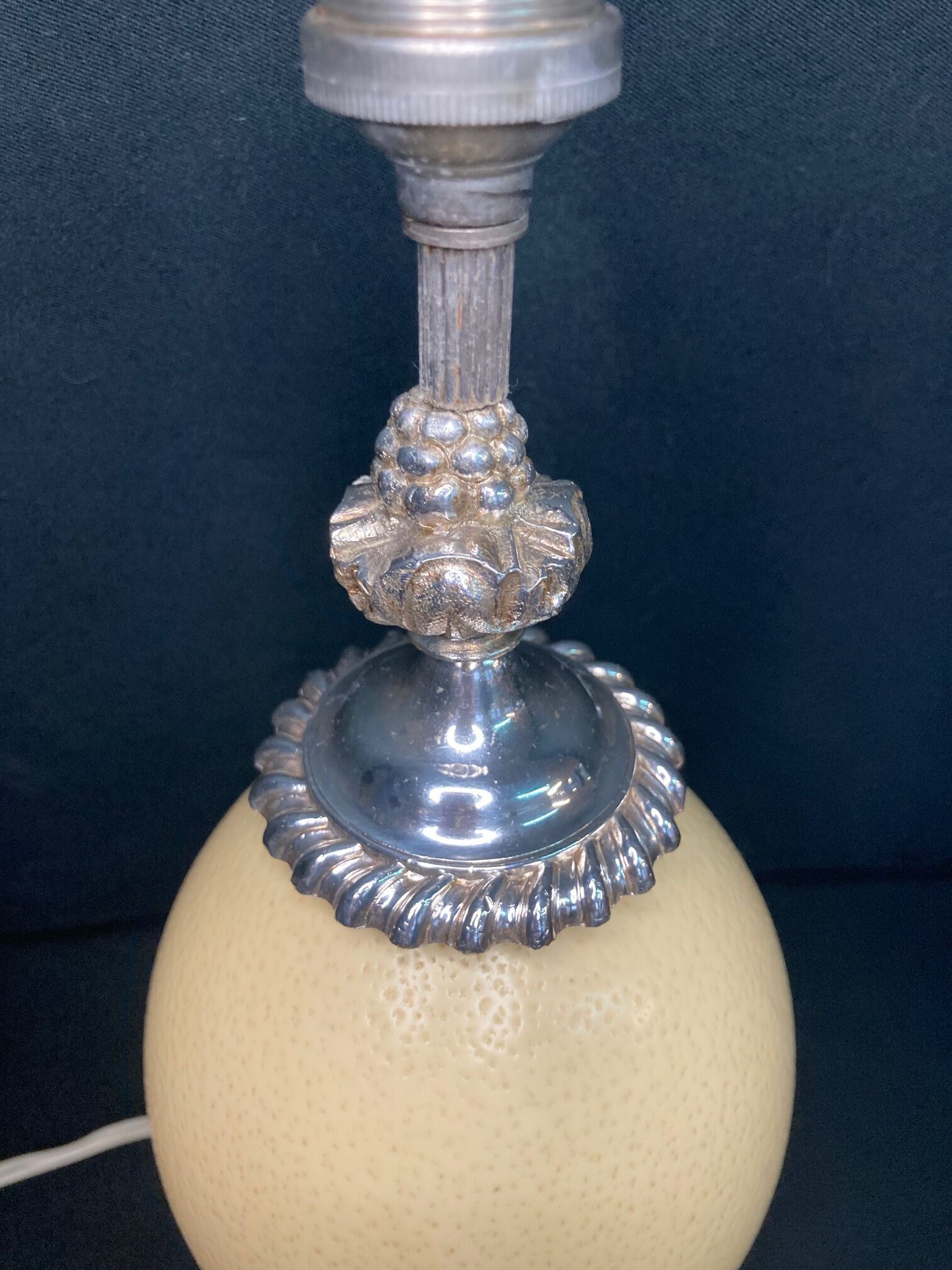 Old lamp foot silver metal and ostrich egg late nineteenth century