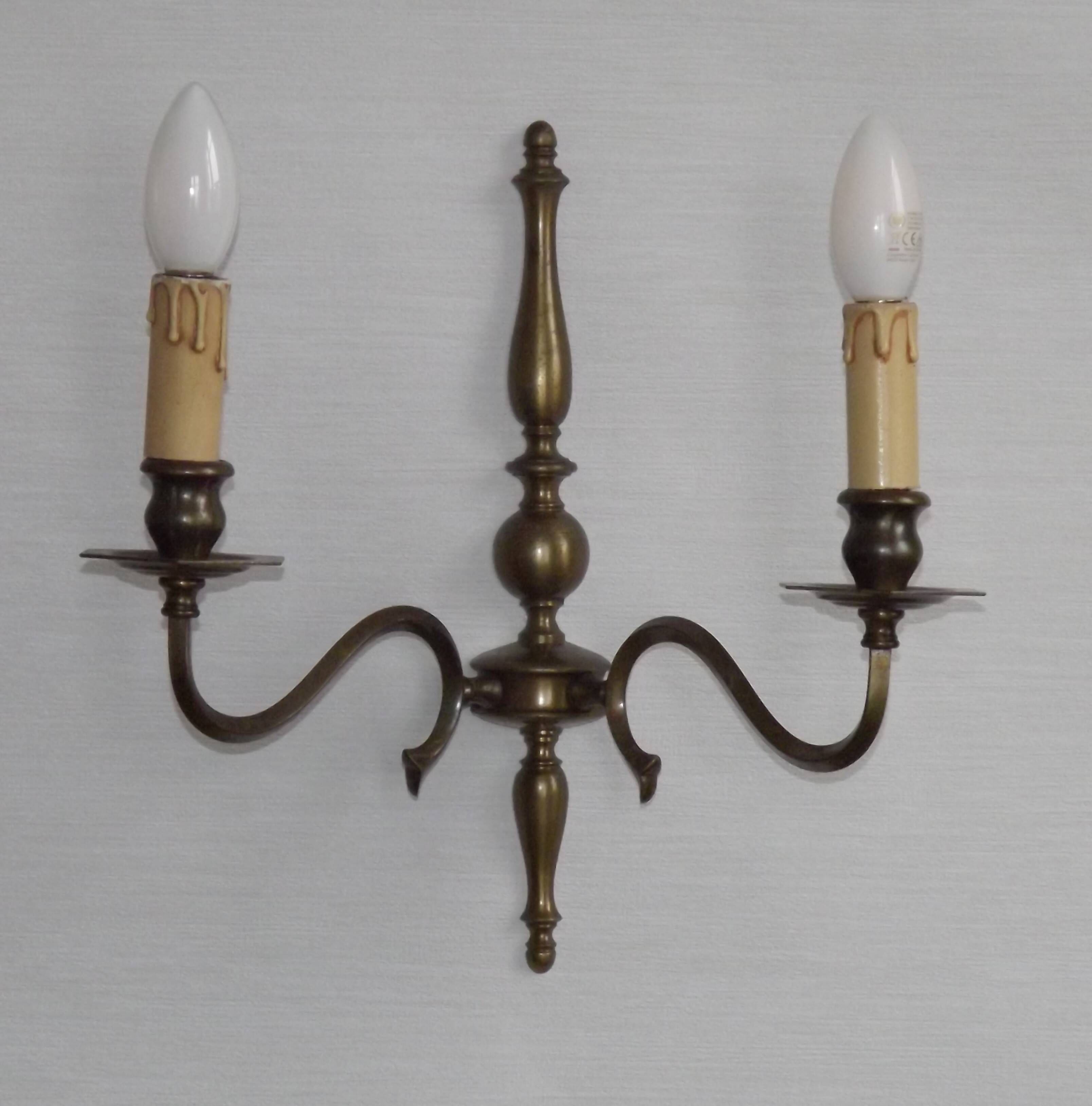 Pair of Double French Vintage Bronze Effect Metal Flemish Wall Lights
