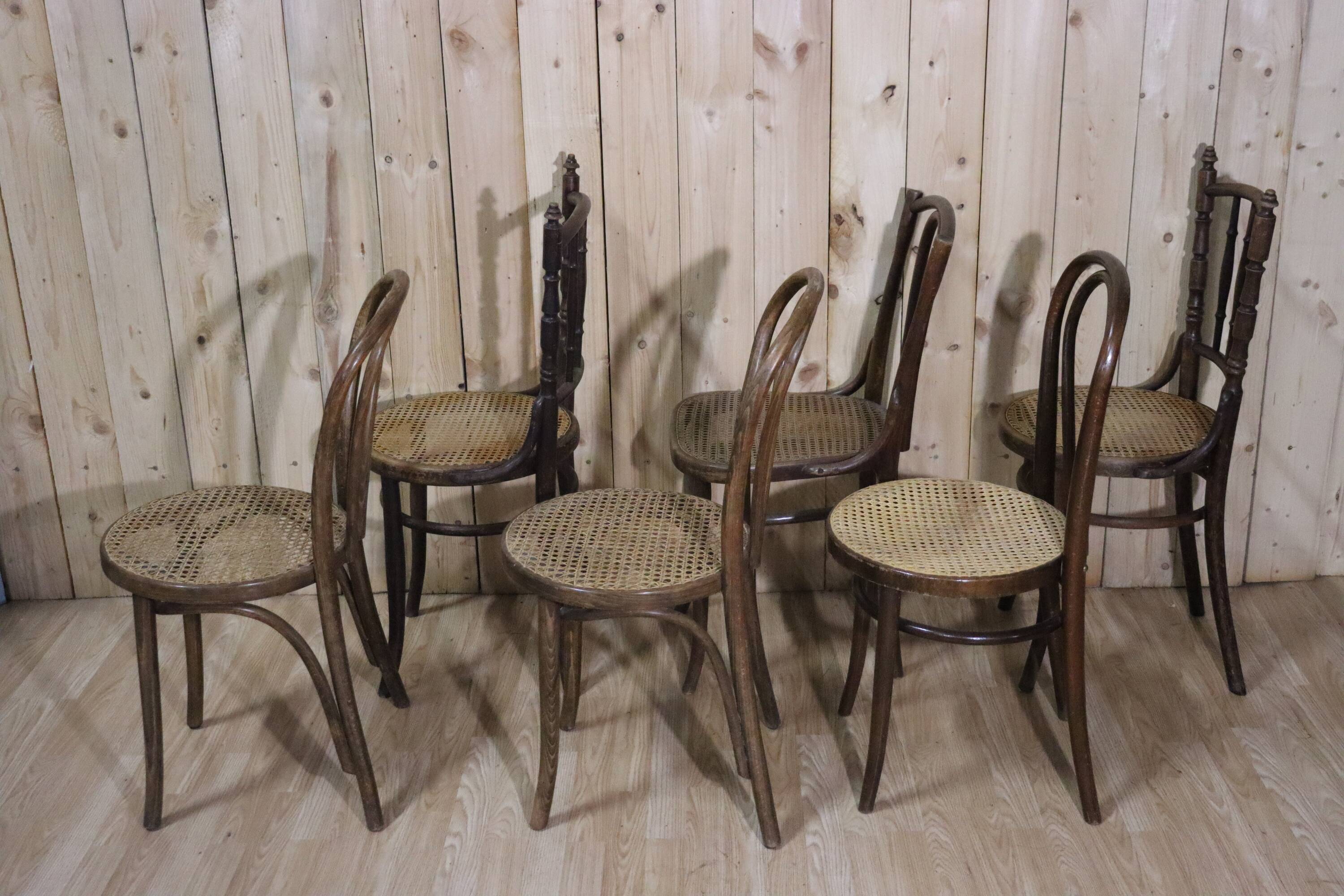 Set of 6 mismatched bistro chairs