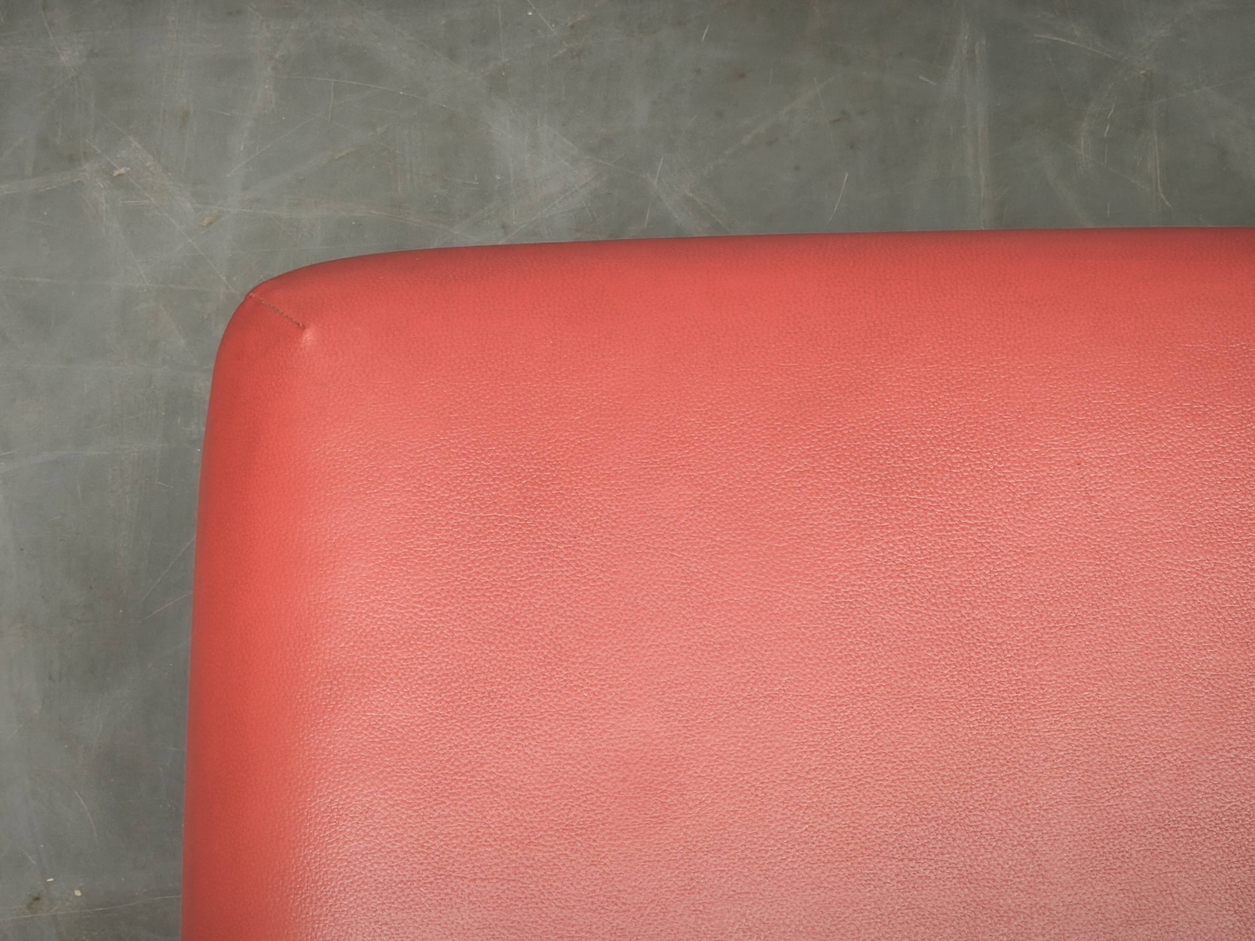 1980s Italian Postmodern Red Faux Leather Pouf Ottoman