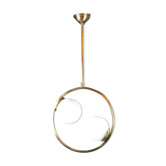 Mid-Century Brass and White Opaline Globes Circular Chandelier, Maison Lunel, France