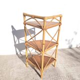 Corner rattan shelf with 3 wooden shelves