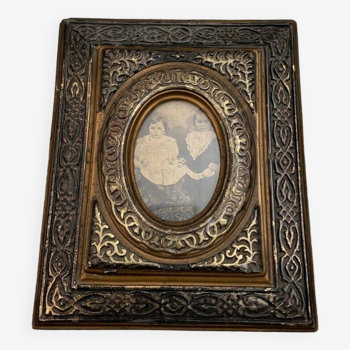 19th century black and gold patented ebonite photo frame