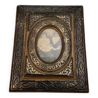 19th century black and gold patented ebonite photo frame