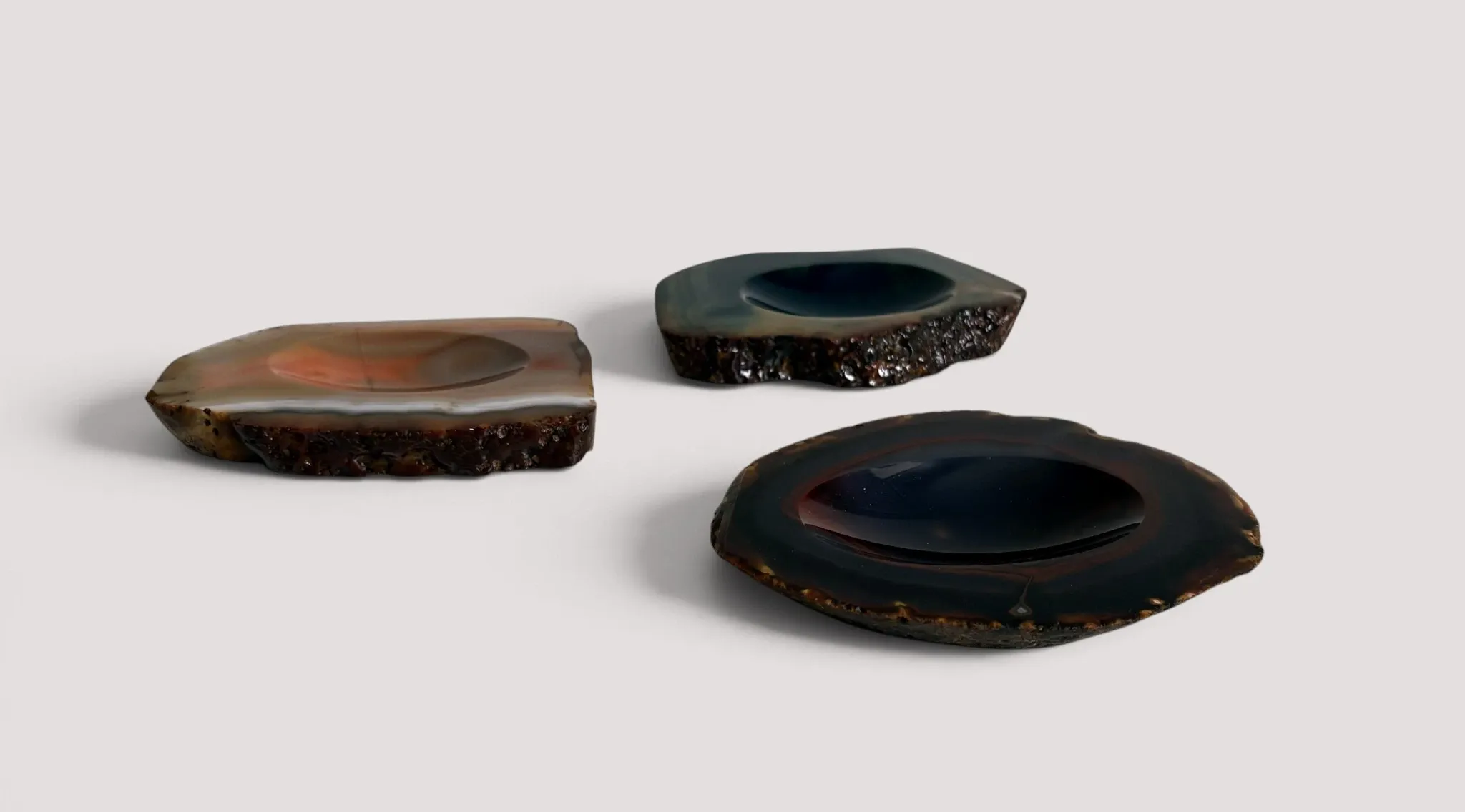 1970s Italian Agate Ashtrays/ Vide-Poche, Set of Three Natural Stone Trays