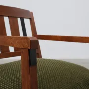 Amsterdamse School Oak Armchair with Green Velvet Seat, Netherlands, 1920s