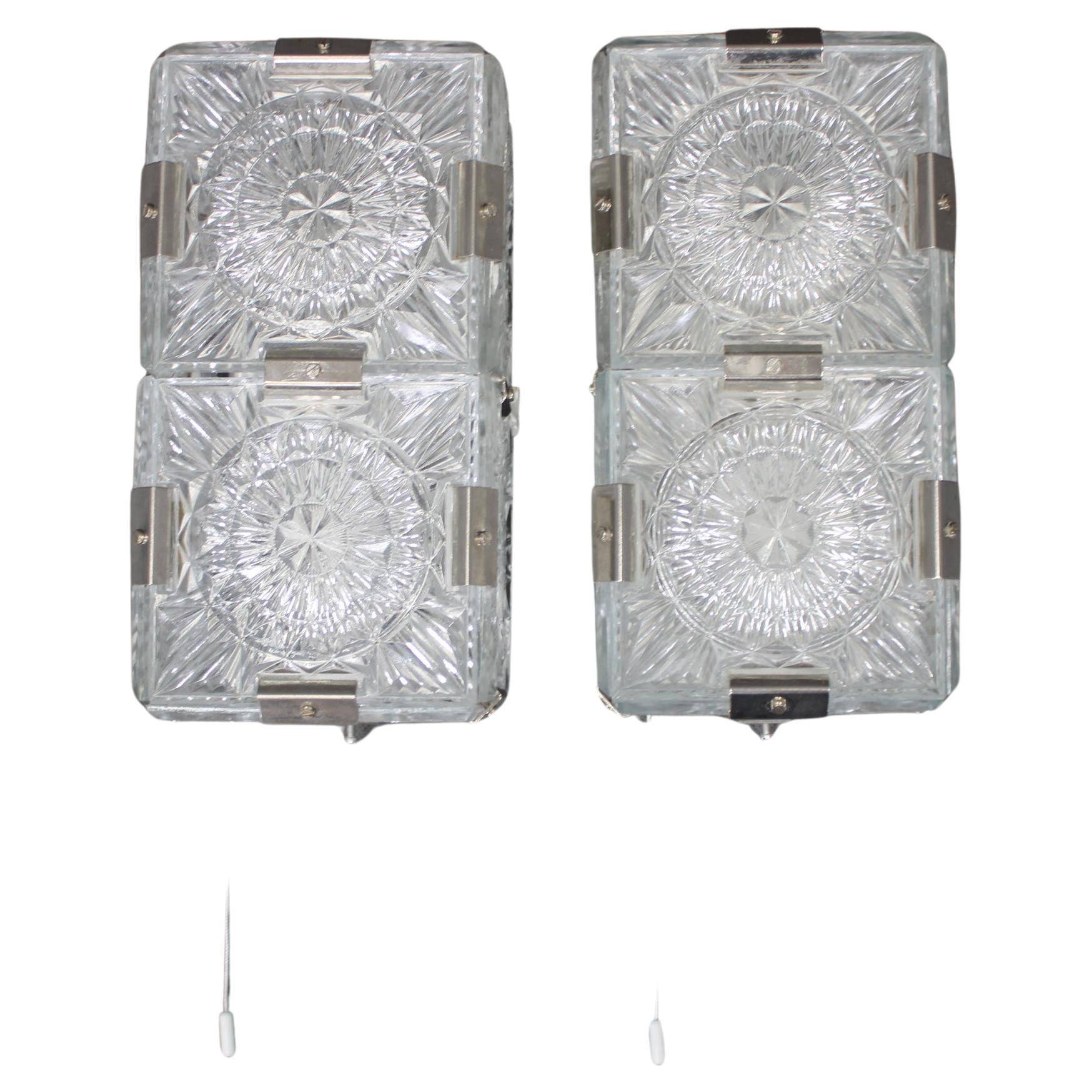 Pair of mid-century Czech glass wall lights by Kamenický Šenov