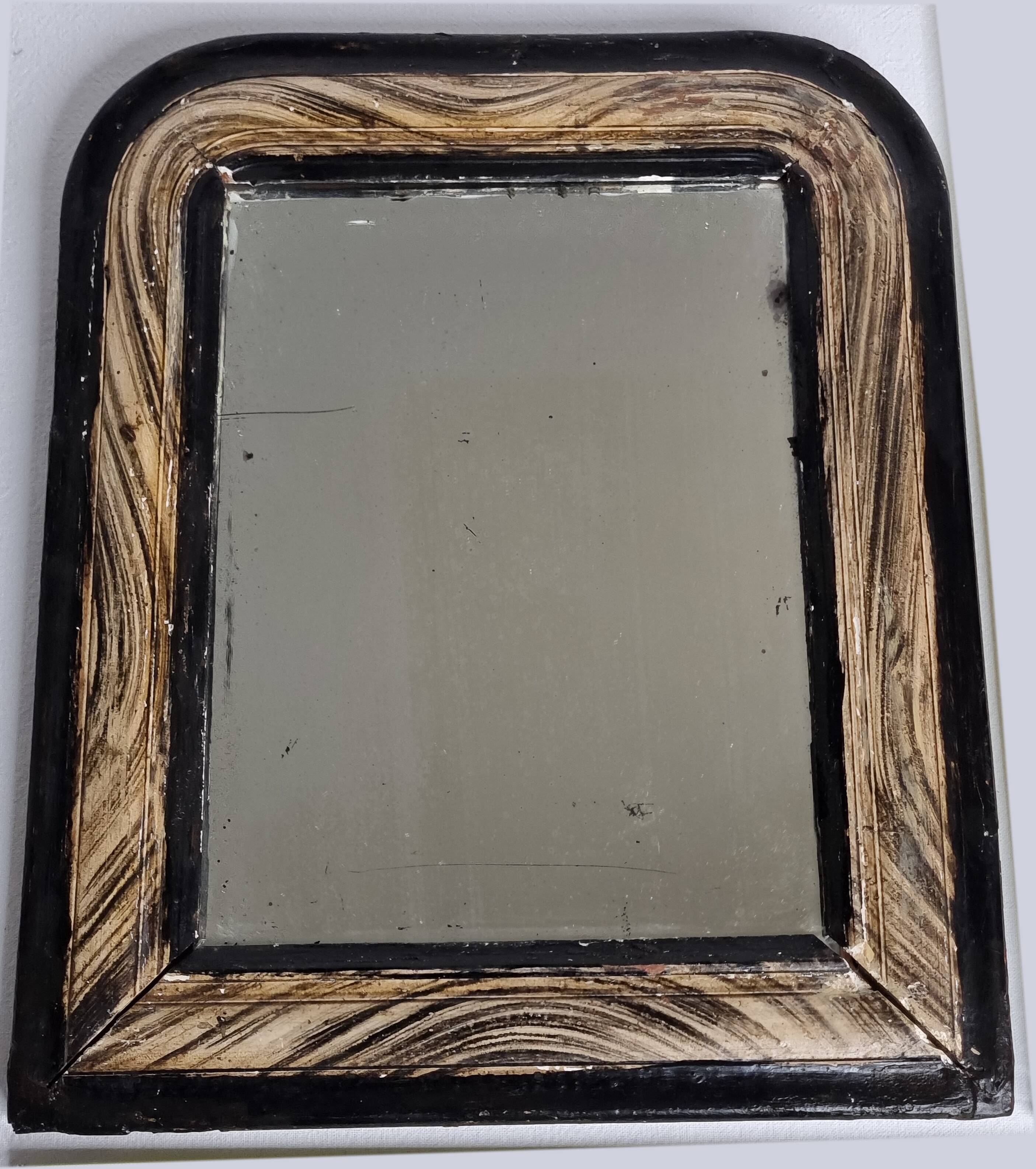 Antique Louis-Philippe mirror, painted wood imitation wood, 27 x 34 cm, 19th century