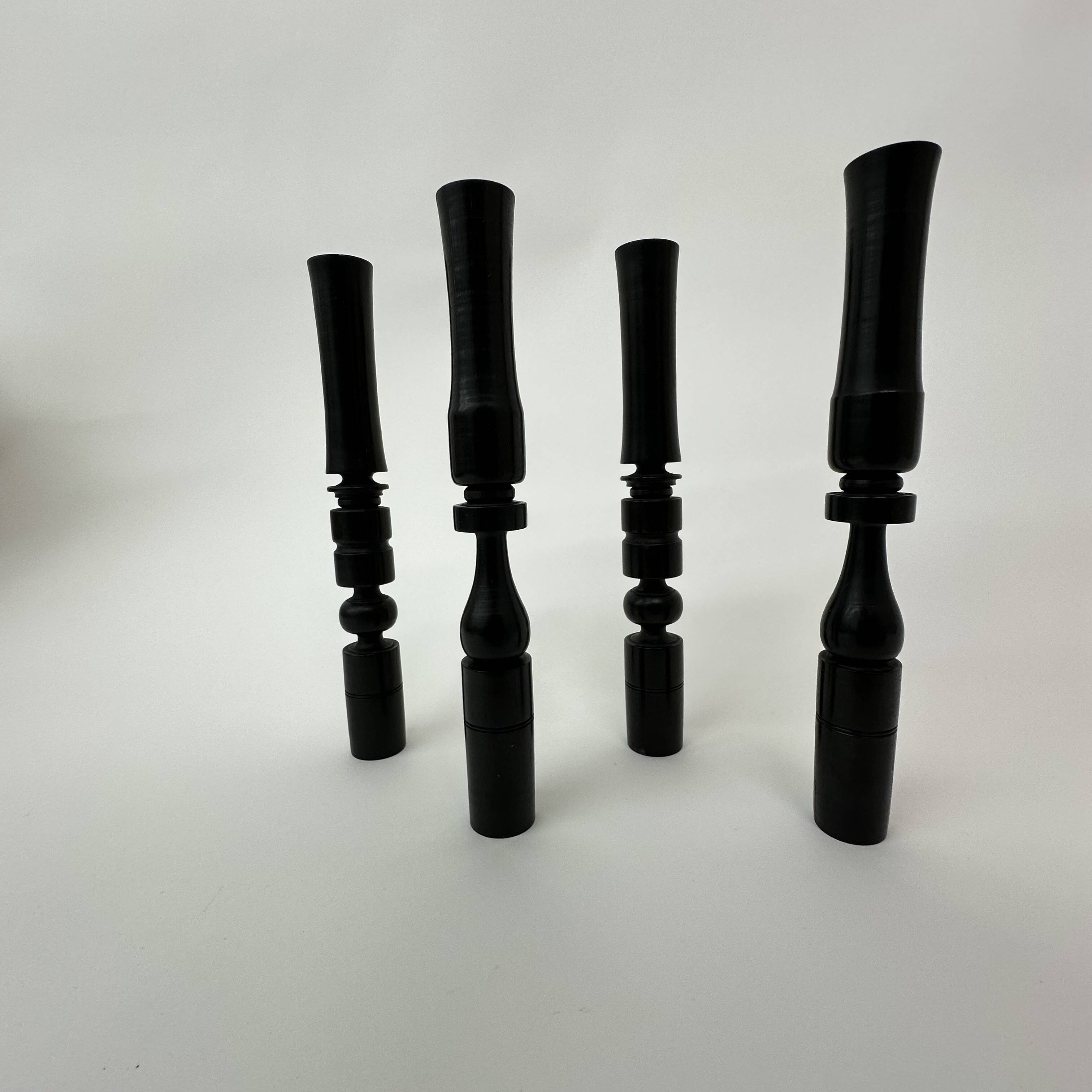Set of 4 ebony hand turned wooden edwardian candle sticks , 1900’s
